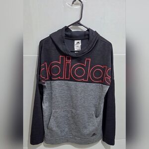 - Adidas Sweatshirt Youth Small (18-20)Gray Hoodie w Pouch Spell Out Logo